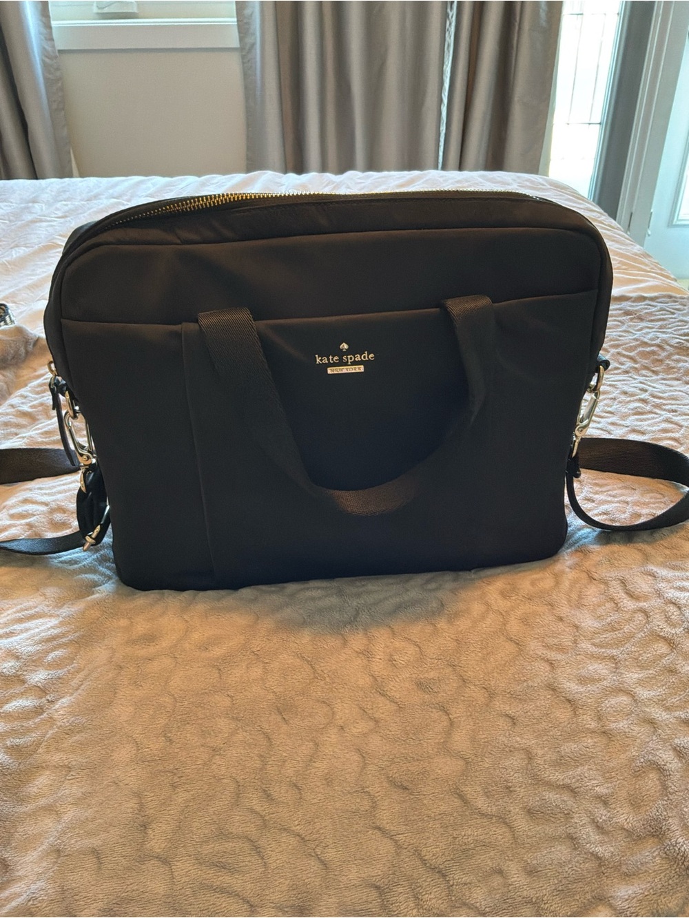 Kate Spade Classic Black Nylon Laptop Briefcase with Shoulder Strap